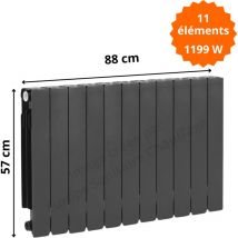 Fluidheat - Radiateur aluminium H.57 cm horizontal adr 500 couleur graphite Éléments 11 éléments