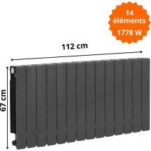 Fluidheat - Radiateur aluminium H.67 cm horizontal adr 600 couleur graphite Éléments 14 éléments