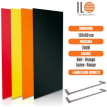 Ilo Technology - Radiateur électrique plat panneau rayonnant en verre 120x60cm 750W convertible en sèche serviette Couleur - Rouge, Thermostat - non