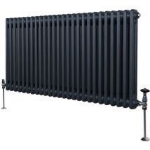 Radiateur Traditionnel à Double Colonne 600 x 1192 mm, Chauffage Moderne Horizontal en Acier au Carbone Gris Anthracite Mat, Cuisine Salon Salle de