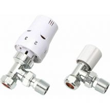 Radiator Valves Thermostatic Radiator Valves Angled or Angled Lockshield UK Valve 1/2" x 15mm Angled White