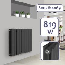 Aquamarin - Termosifone - Orizzontale, 600x614x69mm, Acciaio, Doppio Strato, 18 Colonne, Antracite - Termosifoni Moderni, Termoarredo Soggiorno