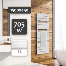 Ecomsof - Aquamarin Scaldasalviette - Montaggio a Parete, ad Acqua Calda, a Scaletta, 1500 x 450 mm, Acciaio Verniciato a Polvere, Piatto, Bianco