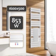 Ecomsof - Aquamarin Scaldasalviette - Montaggio a Parete, ad Acqua Calda, a Scaletta, 1600 x 500 mm, Acciaio Verniciato a Polvere, Piatto, Bianco