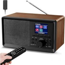 Radio DAB avec télécommande - Radio DAB Plus avec Bluetooth, DAB+/FM - Rétro - En bois - Radio numérique de cuisine - Radio-réveil avec double alarme