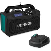 Radio de chantier 20V – fm, Bluetooth, usb – Système haut-parleurs bass-reflex – Batterie 2.0Ah et chargeur inclus - Vonroc