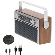 Radio Bluetooth CR 1183 – Portable vintage en bois et métal – Salle de bain – 50 stations FM – Recharge USB