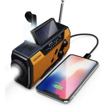 Ymyny - Radio meteorológica de emergencia de 2000 mAh (modelo A1), cargador portátil con energía solar, manivela y batería, con am/fm, linterna led y
