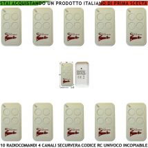 Securvera - Radiocomando Quadricanale 10 Pezzi Frequenza di Trasmissione 433,92 MHz Potenza Trasmessa 1 mW Codifica di Sicurezza Univoca a 66 Bit Led