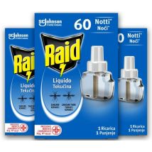 Raid - Liquido Elettrico tripla ricarica, efficace contro Zanzare Tigre e Zanzare Comuni 60 Notti, 3 Confezioni da 36 ml