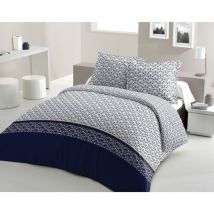 Parure de couette 3 pieces coton 57 fils bleu 240x260 cm - rainbow