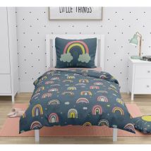 Parure de couette 2 pieces enfant coton 57 fils bleu 140x200 cm - rainbow