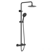 Rainsworth - Colonne de Douche Thermostatique Ensemble de Douche Noir Douche de tête Ronde 25 x 25 cm en abs
