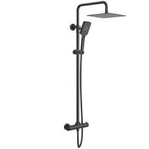Rainsworth - Colonne de Douche Thermostatique Ensemble de Douche Noir. Douche de tête Carrée 25 x 25 cm en Acier Inoxydable.
