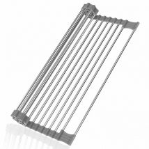 Rainsworth - Panier Égouttoir d'Évier, Égouttoir à Vaisselle Pliable pour Sécher Fruits, Légumes et Assiettes, inox, 44x38 cm, Gris