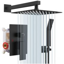 Rainsworth - Colonne de Douche Encastrée avec Tête de Douche Carrée Murale 25 x 25 cm et Pomme de Douche en Acier Inoxydable, Noir