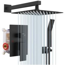 Colonne De Douche Encastrée Avec Tête De Douche Carrée Murale 25 X 25 Cm Et Pomme De Douche En Acier Inoxydable, Noir Rainsworth
