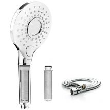Rainsworth - Pommeau de Douche avec Filtre, Haute Pression, 3 jets, Douchette Anti Calcaire avec 1 Cartouche filtrante et 1 tuyau de 1,5 m, Chromé