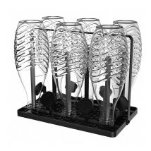 Range Bouteille pour SodaStream, 6 Trous Supports d'Égouttage Noir, Égouttoir en Acier Inoxydable pour 6 Bouteilles, y Compris Gant en Silicone,