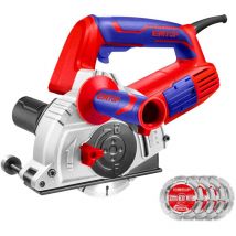 Rainureuse à béton chasseur de murs filaire 1500w Emtop avec 1 ciseau 1 poignée auxiliaire 1 jeu de balais de charbon 4 disques à tronçonner 1