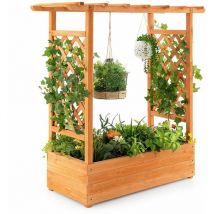 Gymax - Raised Garden Bed Planter Box w/ Side & Top Trellis for Vine Climbing Plants