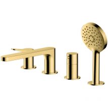 Rak Petit Round Brushed Gold Deck Mounted 4 Tap Hole Basin Mixer Tap - RAKPER3013G