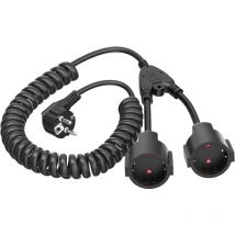 Gotrays - Rallonge 3M avec 2 Prises Schuko, câble spiralé Rallonge spiralée de 0,6m à 3 m Max, rallonge spiralée avec Double Prise Schuko(230V/16 a),