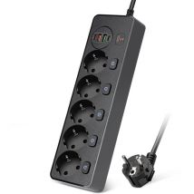 Rallonge électrique multi-têtes avec 4 prises USB à chargement rapide (noir)