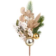 Ramo Con Pino E Palline Bianco E Oro Per Decorazioni Natalizie