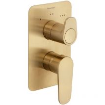 Ramon Soler - Grifo de Ducha Monomando Empotrado de 3 Vías Oro Cepillado con Sistema S2 de Ahorro de Agua Serie Alexia
