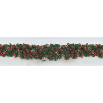 Euronatale - Ramone Verde Pvc Cm.28xmt.2.70 Pigne/ghiande Rosse/rametti Innevati Decorazione Di Natale