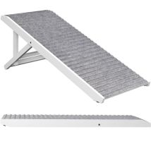 Rampe pour chiens, réglable 38-43 cm, pliable, antidérapante, bois, 35 kg, marchette canapé, gris/blanc - Relaxdays