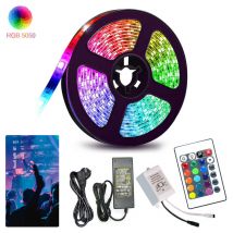 Randaco - 1m Ruban led, bande led rgb 5050 smd, bande led 30 led, led non étanche (IP20), avec télécommande 24 boutons