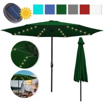 Parasol en aluminium avec led 350cm avec manivelle protection uv 30+ parasol de jardin réglable en hauteur (vert)