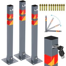 Randaco - Barrière de parking 3 Set Barrière de parking Poteau Parking Barrière Avec 9 Clés Poteau Parking Barrière Verrouillable Poteau Parking
