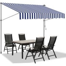 Auvent retractable Auvent terrasse Marquise sans perçage Manivelle Hauteur réglable 2.5M, Bleu et Blanc