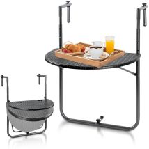 Swanew Balkontisch Hängetisch Balkonhängetisch Klappbar Klapptisch Balkon Tisch 2 Tassenhalterungen, in Rattan-Optik, 60x40 cm Schwarz