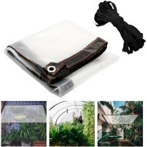 Bâche Transparente Imperméable avec Oeillets et Corde Bâche de Protection Extérieure pour Abri de Balcon Jardin Piscine Serre Plantes Voiture 3x3m