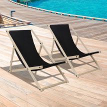 TolleTour Chaise longue pliante Chaise de jardin en bois Chaise longue pliante Chaise de camping Plage noir 2 pièces