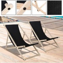 Swanew Chaise longue Relax chaise solaire 120kg Chair Chaise confortable pliable en bois noir 2 pièces