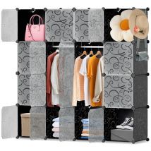 Randaco Diy Kleiderschrank Regalsystem Schuhregal 16 Würfel Garderobe Aus Kunststoff, 140x140x35cm Schwarz Und Weiß
