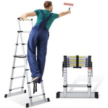 Echelle Télescopique 1.7m+2.0m jusqu'à 150 kg Escabeau stable en aluminium Avec fléau de balance charge max. 150 kg - Randaco