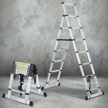 Swanew Echelle Télescopique jusqu'à 150 kg Escabeau stable en aluminium Avec fléau de balance 2.0m+2.3m