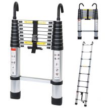 Echelle Télescopique Aluminium Avec Crochet Escabeau Argent Multifonction Multi-Fonction 2,6m - Randaco