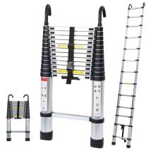Randaco - swanew Échelle télescopique télescopique en aluminium de 3,8 m - Escabeau extensible, Échelle de grenier avec crochet