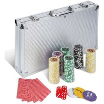 Einfeben Jetons de poker 300 jetons lasers 2 jeux de cartes,5 dés-Malette de Poker Aluminium Argent