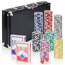 EINFEBEN Jetons de poker 300 jetons lasers 2 jeux de cartes,5 dés-Malette de Poker Aluminium Noir