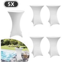 Randaco - swanew Lot de 5 housses blanches pour table haute pliante 105 CM,Blanc,Ø 80-85 cm