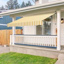 Auvent retractable Auvent terrasse Marquise sans perçage Manivelle Hauteur réglable 3M, jaune et blanc