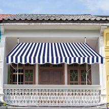 Auvent retractable Auvent terrasse Marquise sans perçage Manivelle Hauteur réglable 2.5M, Bleu et Blanc
